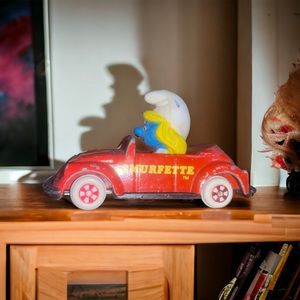 1982 ERTL Smurfs Smurfette The Smuretta Toy Red Convertible Car #1 Peyo
